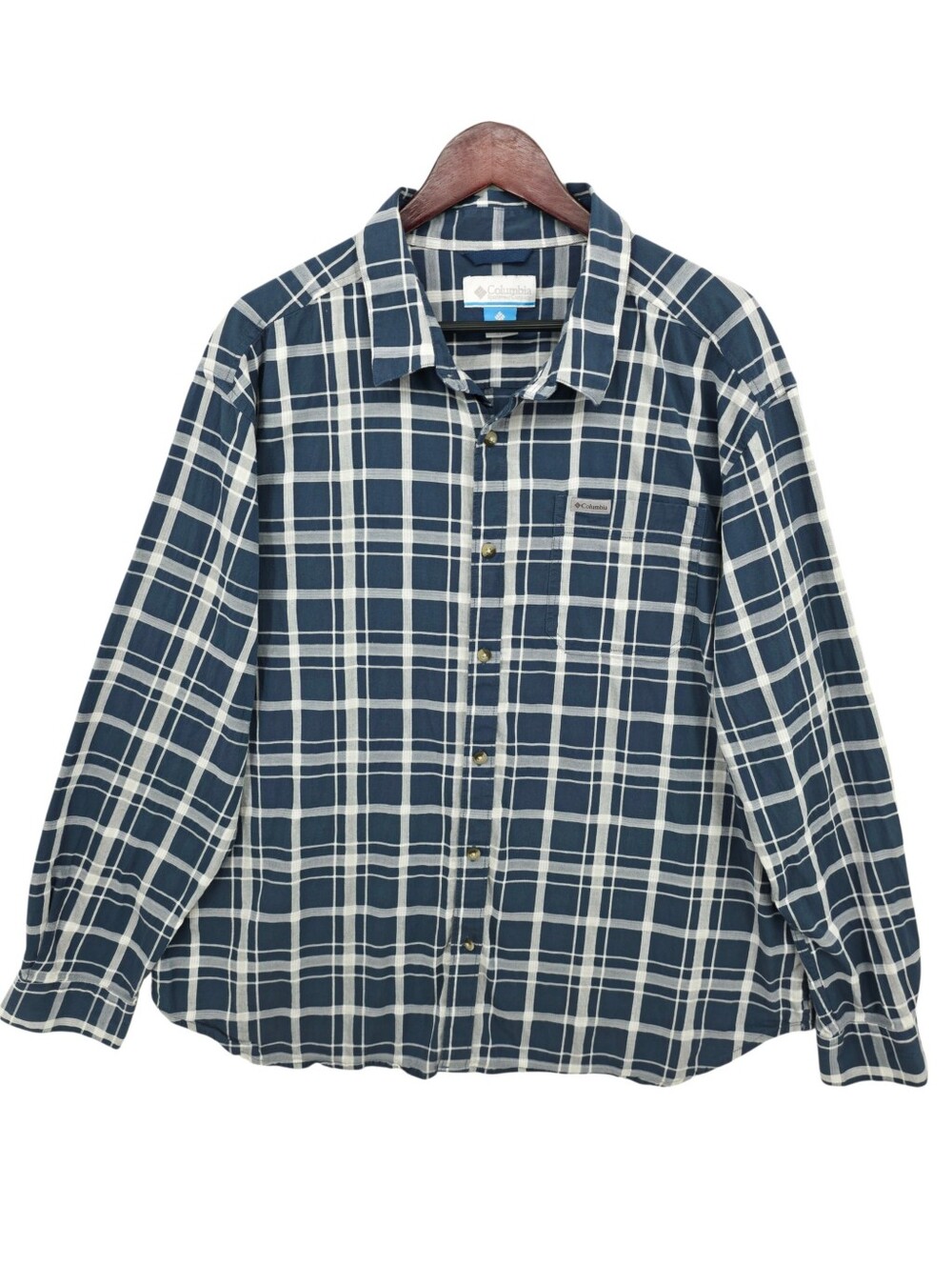 Columbia Vapor Ridge III XXL Azure Blue Tartan Plaid Button Down Shirt 2X